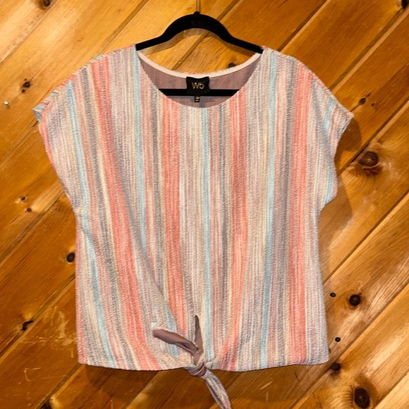 W5 Tops - W5 multicolored striped textured tie front top